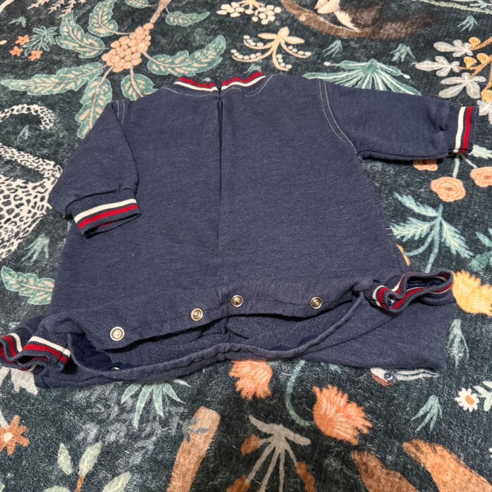 Vintage Baby Boy 3-6 Teddy Bear Plaid Applique Navy Romper Long Sleeve outfit - Picture 4 of 7